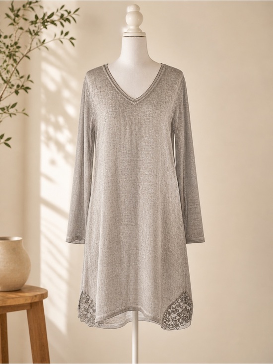 Anthropologie Dresses & Skirts - Anthropologie Braez Sheer Lightweight Dress Lace Hem, Airy Gauze, Soft Gray. Med
